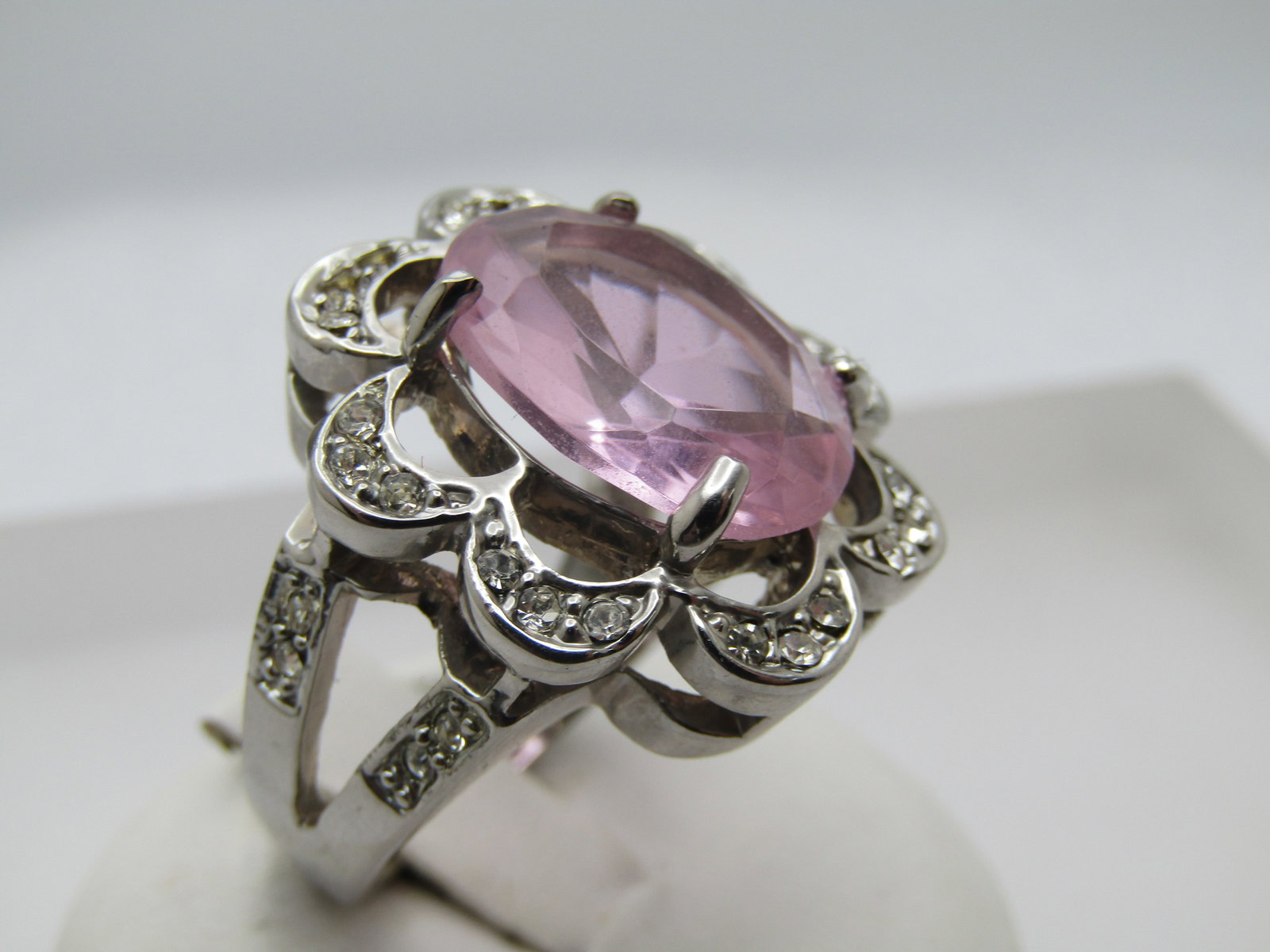 Vintage Pink & Clear Rhinestone Ring, Sz. 9.5, Statement/Cocktail - 2