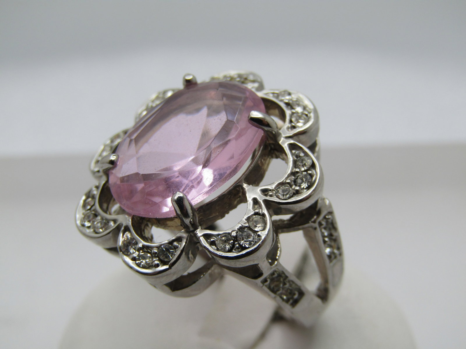 Vintage Pink & Clear Rhinestone Ring, Sz. 9.5, Statement/Cocktail - 3
