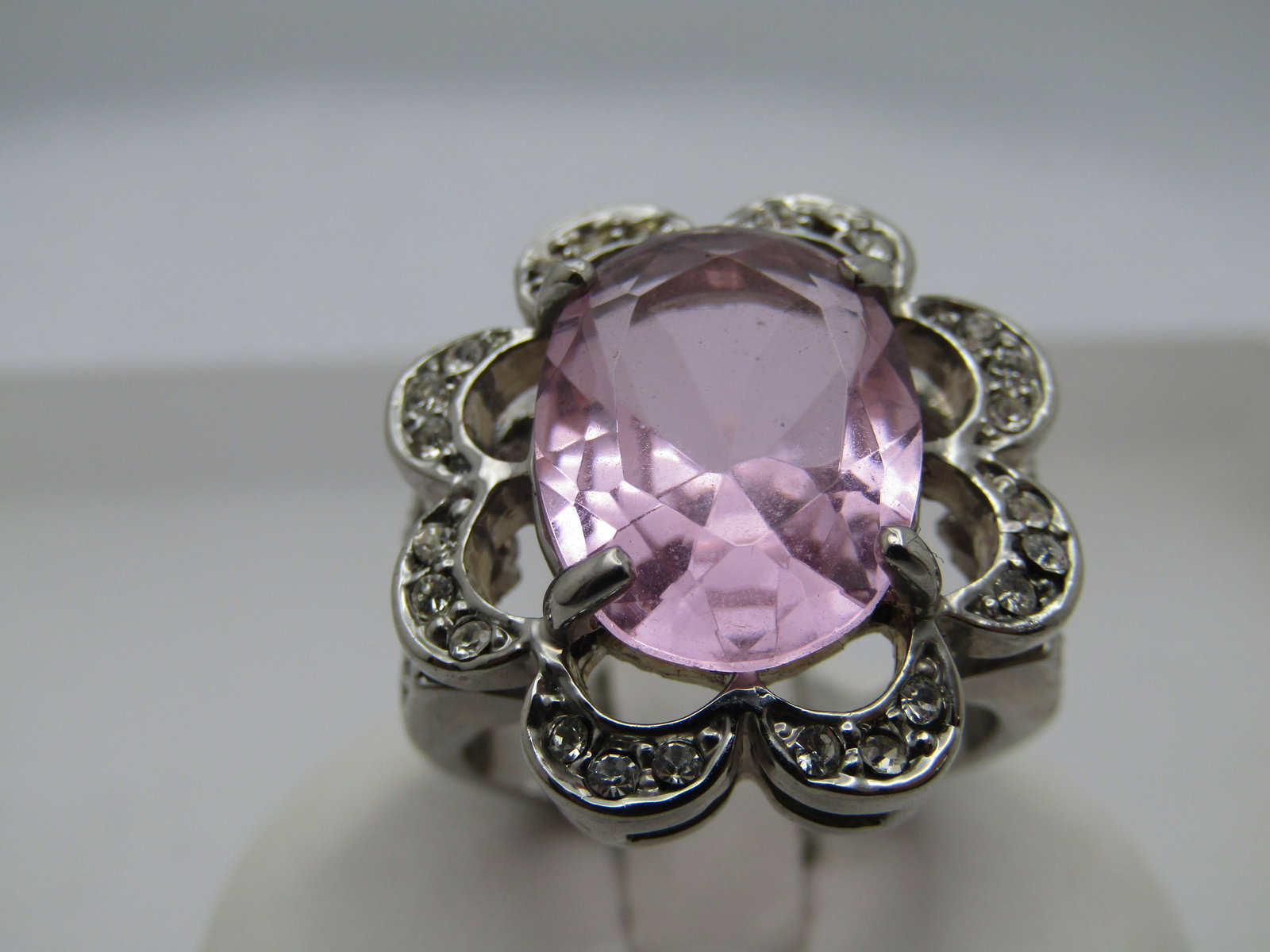 Vintage Pink & Clear Rhinestone Ring, Sz. 9.5, Statement/Cocktail - 4