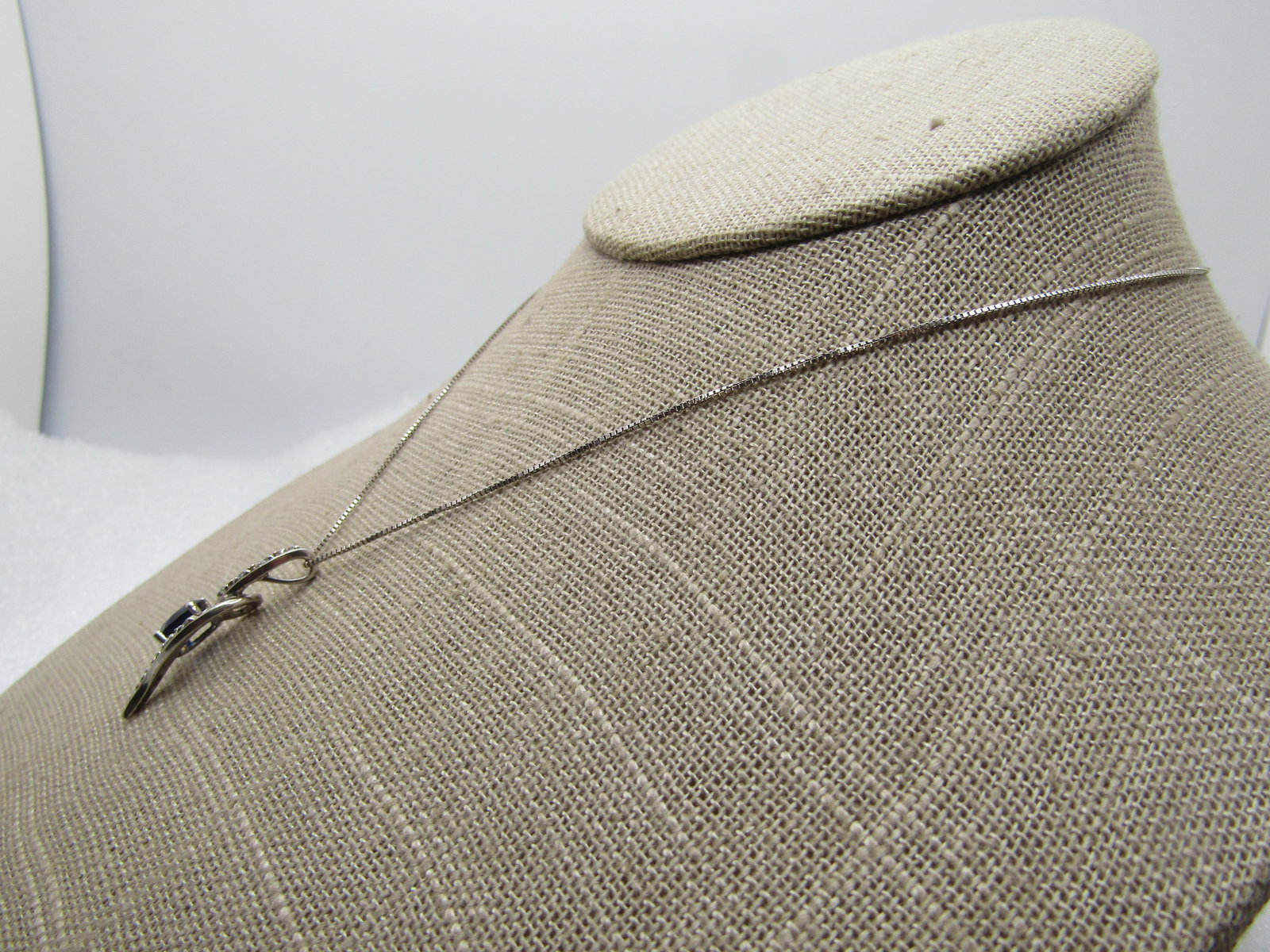 Sterling Blue Sapphire White Topas Wispy Necklace, 18" Signed - 2