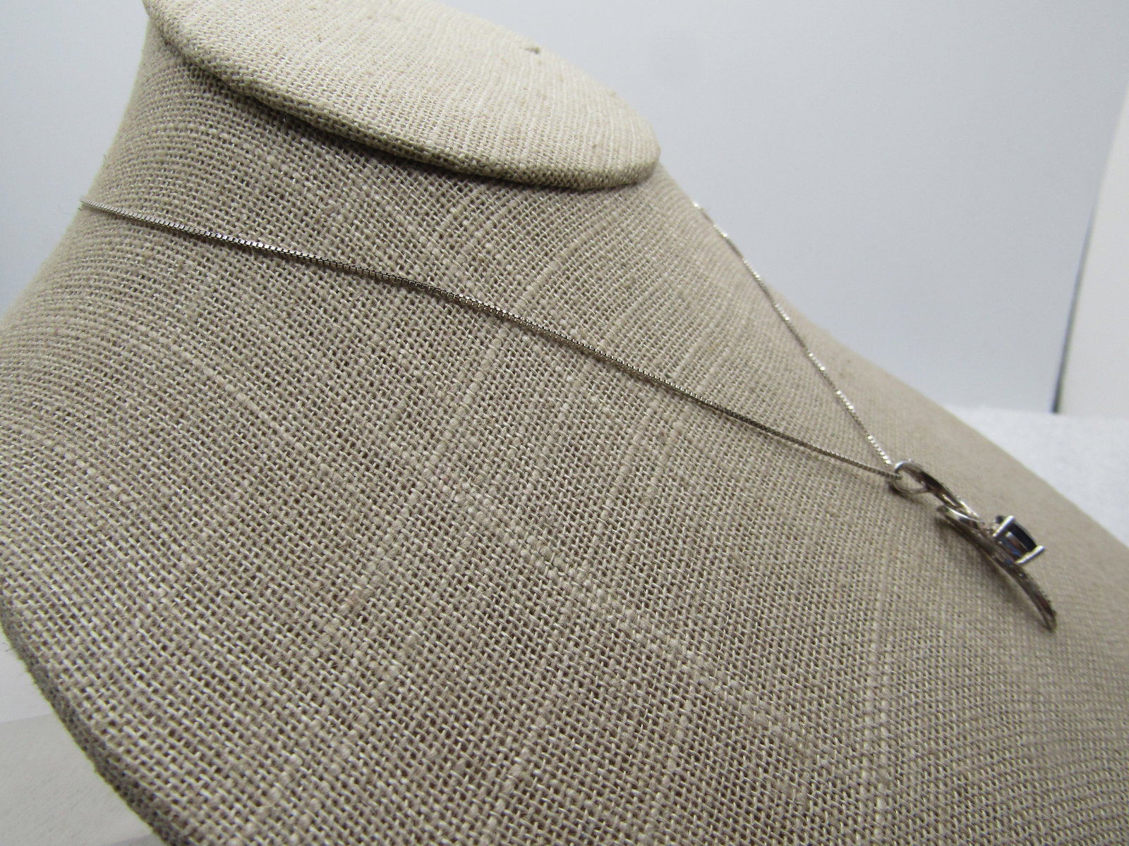 Sterling Blue Sapphire White Topas Wispy Necklace, 18" Signed - 3