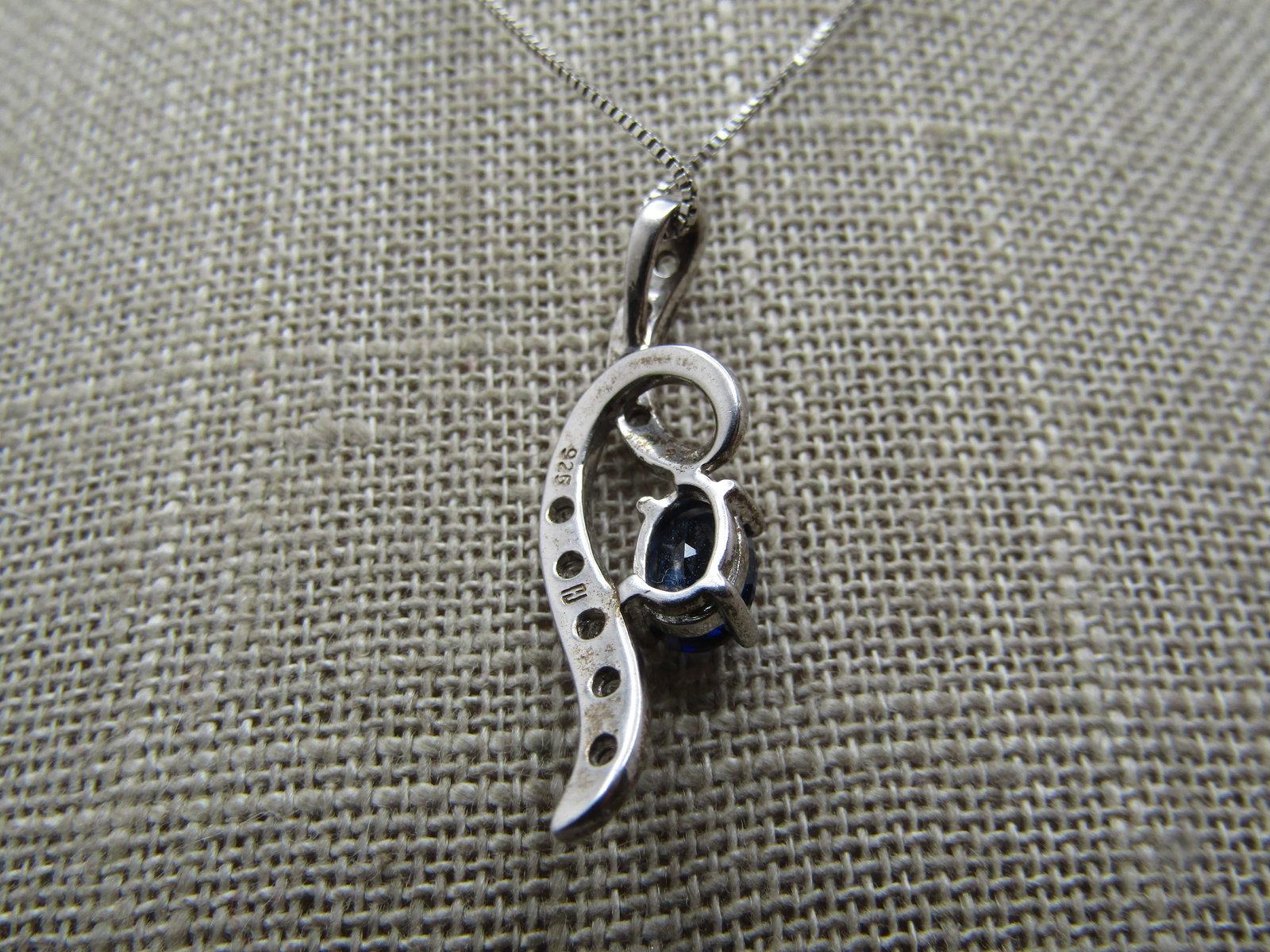 Sterling Blue Sapphire White Topas Wispy Necklace, 18" Signed - 4