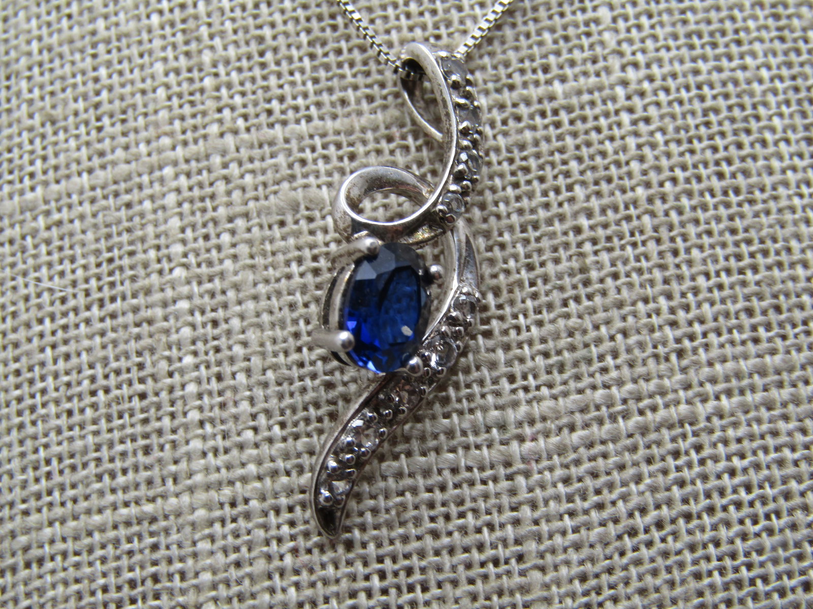Sterling Blue Sapphire White Topas Wispy Necklace, 18" Signed - 5