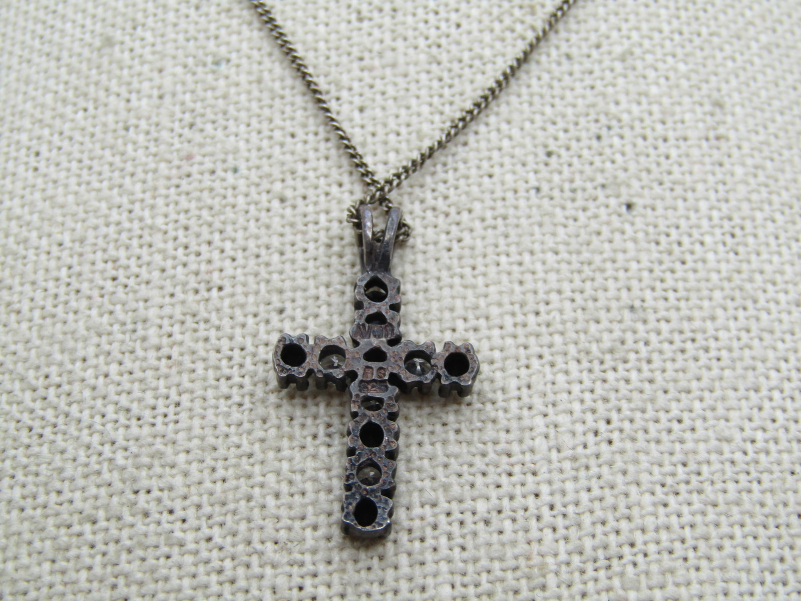 Vintage Sterling Black & Clear Rhinestone Cross, 19", Avon , 1980's - 6
