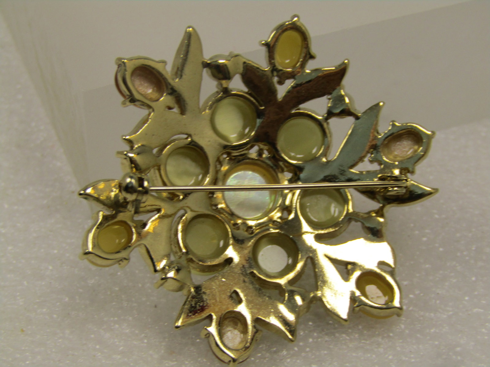 Vintage Yellow Rhinestone & Cateye Brooch, 1970's-1980's - 5