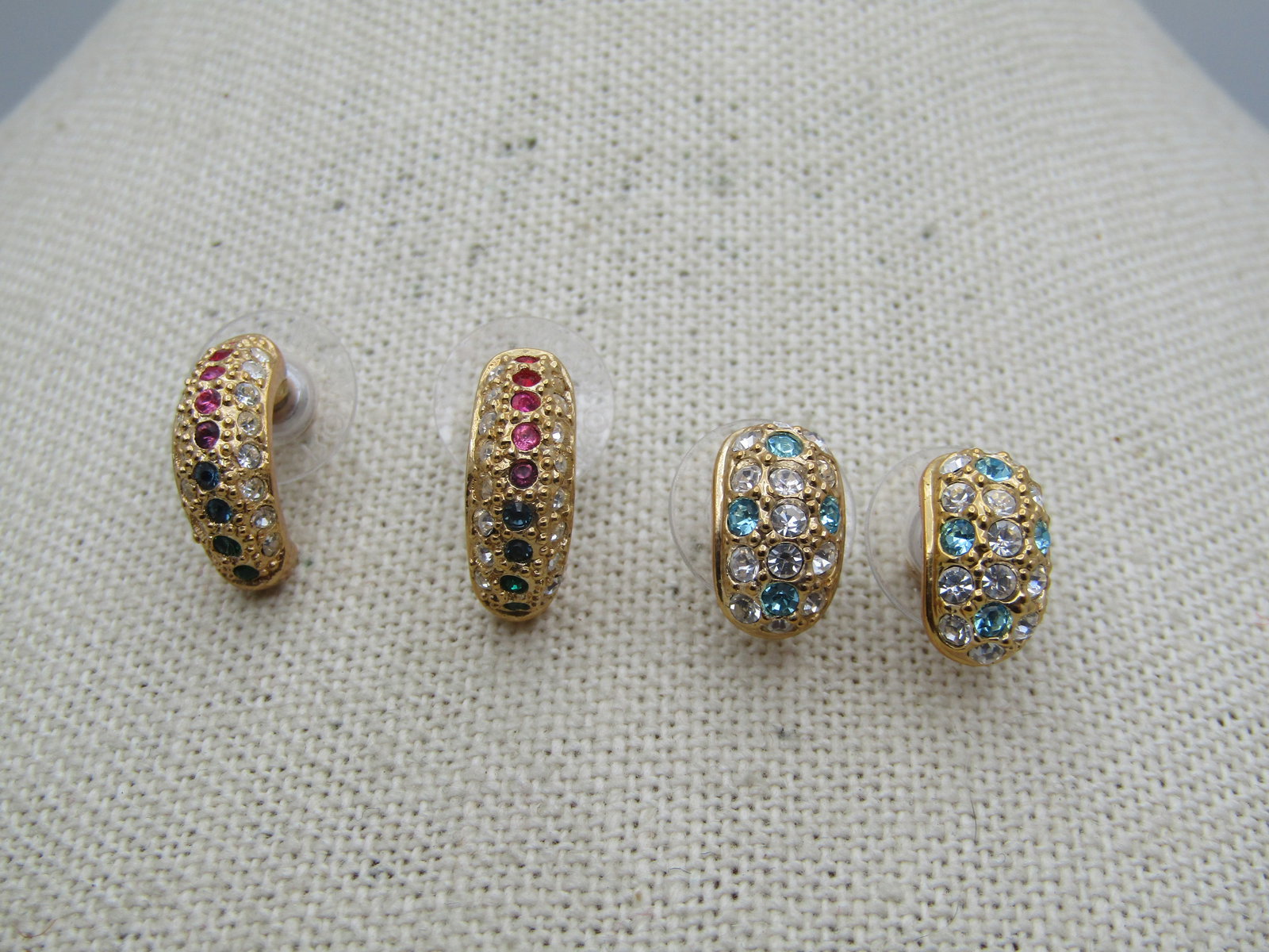 Two Pair of Rhinestone Half Hoop Earrings, Pierced, Signed Roman - 2