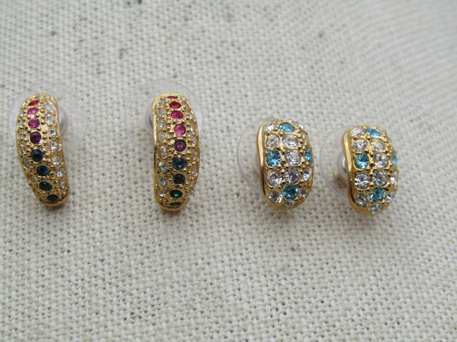 Two Pair of Rhinestone Half Hoop Earrings, Pierced, Signed Roman - 3