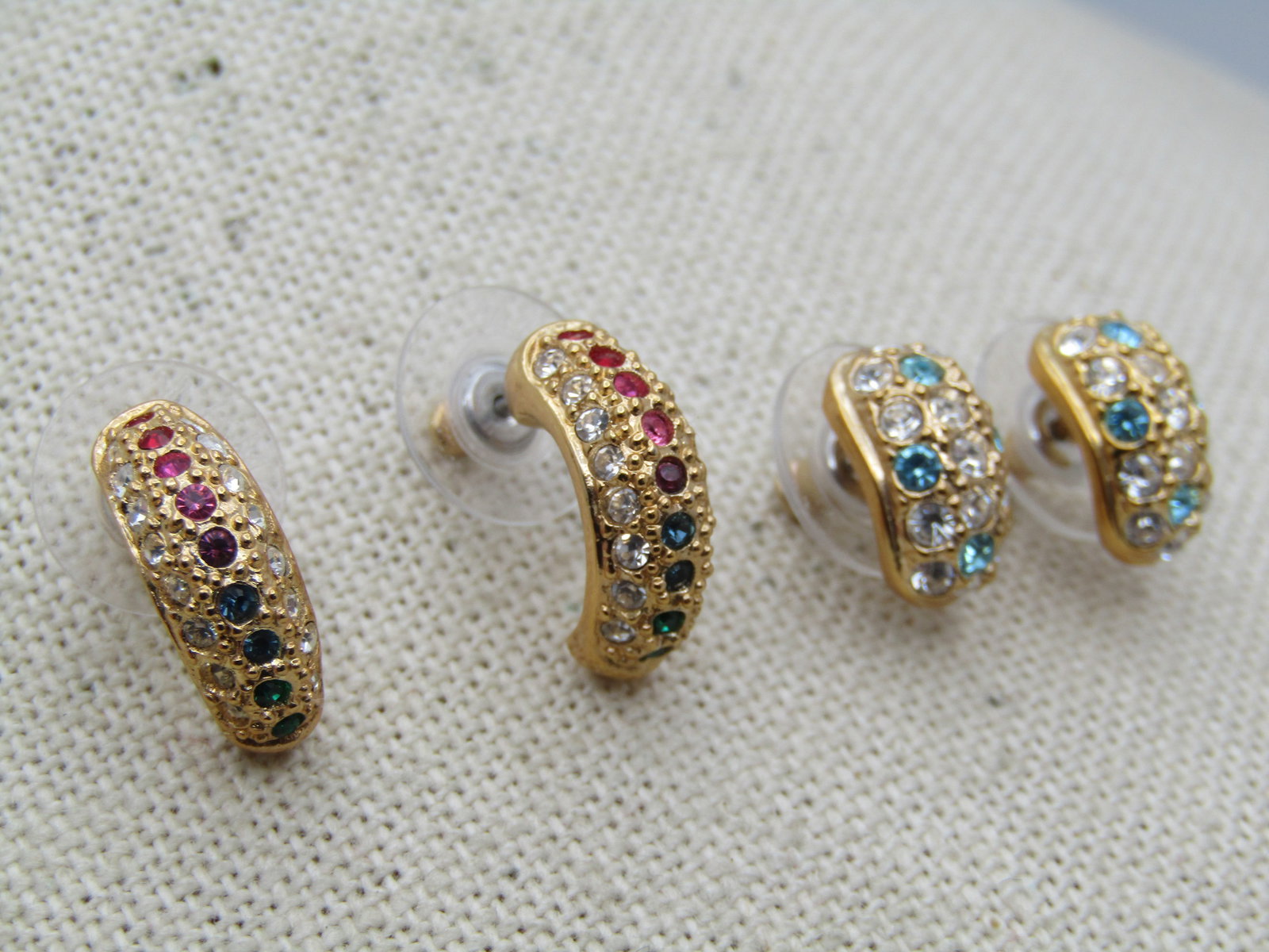 Two Pair of Rhinestone Half Hoop Earrings, Pierced, Signed Roman - 4