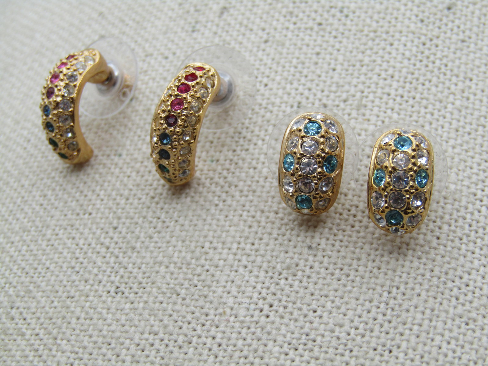 Two Pair of Rhinestone Half Hoop Earrings, Pierced, Signed Roman - 5