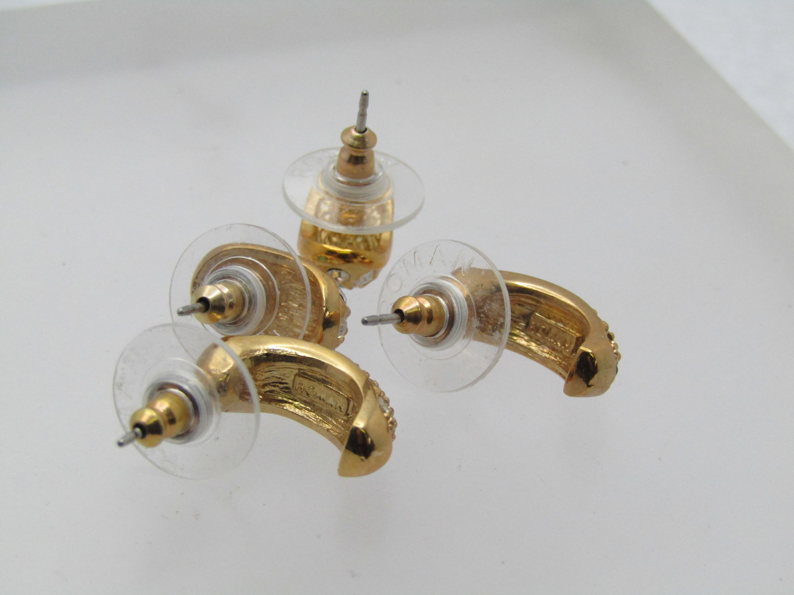 Two Pair of Rhinestone Half Hoop Earrings, Pierced, Signed Roman - 6