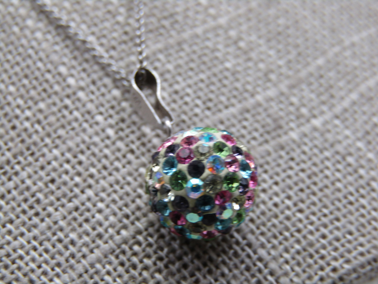 Sterling Pave Pastel Rhinestone Ball Necklace Earrings Set, 18" - 2