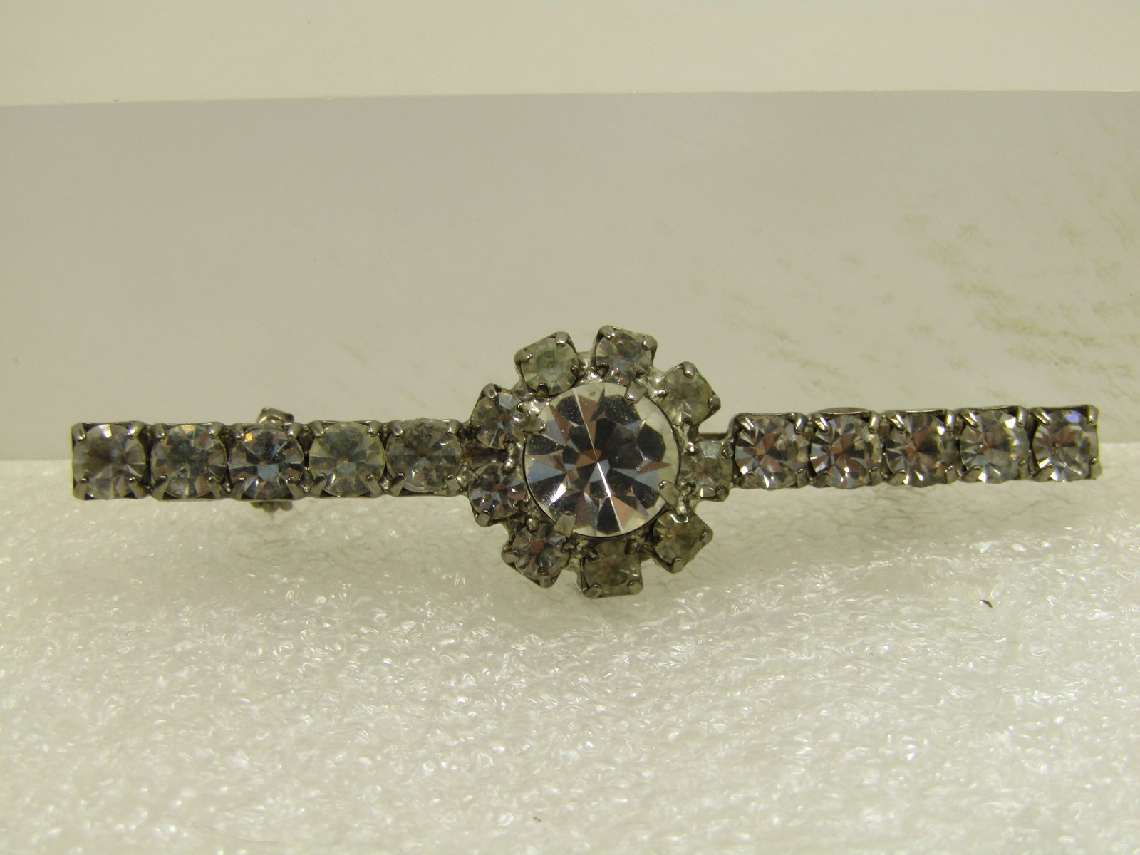 Vintage Clear Rhinestone Bar Brooch, Mid-Century (1 of 5)
