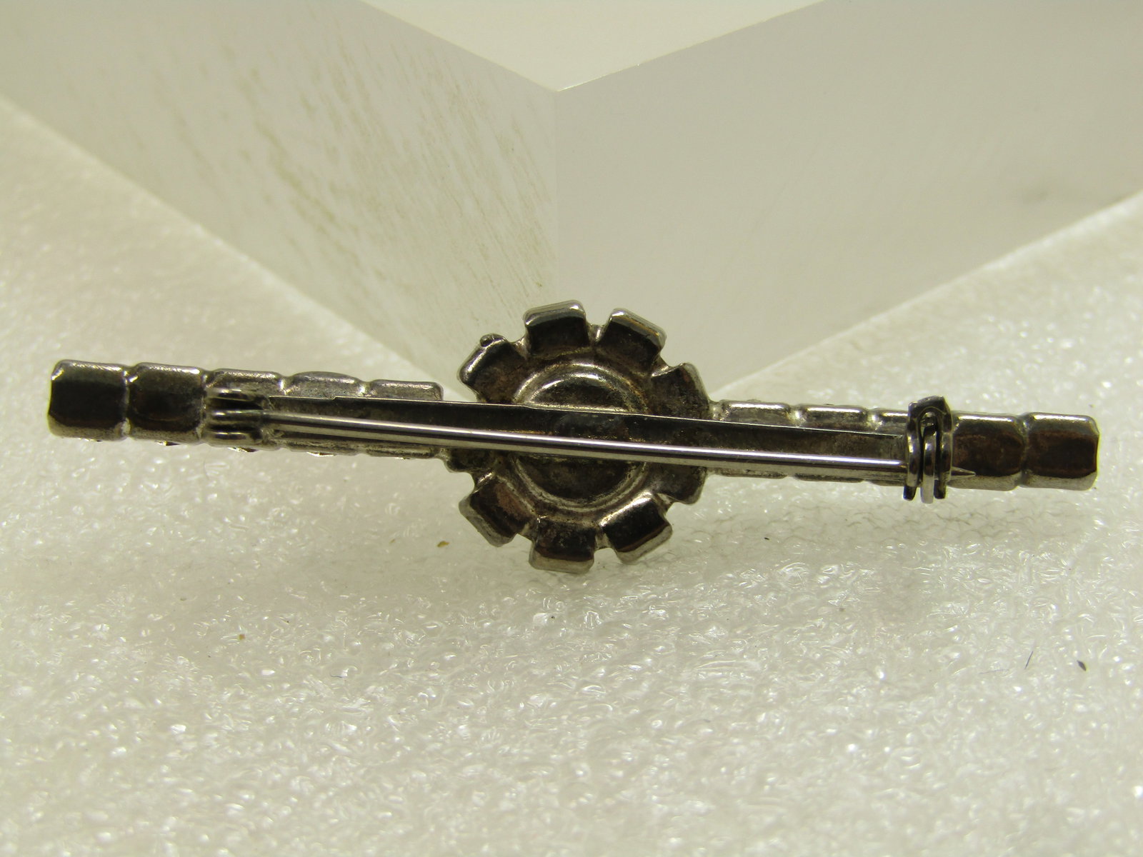 Vintage Clear Rhinestone Bar Brooch, Mid-Century - 4