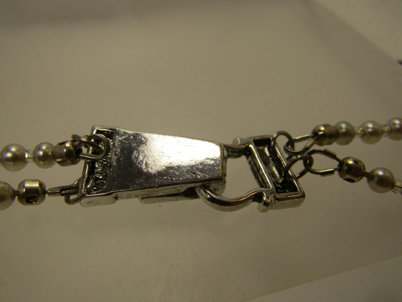 Costume Garnet & Clear Crystal Necklace, Double Strand, 29", Faux Pearls, 1990's - 7