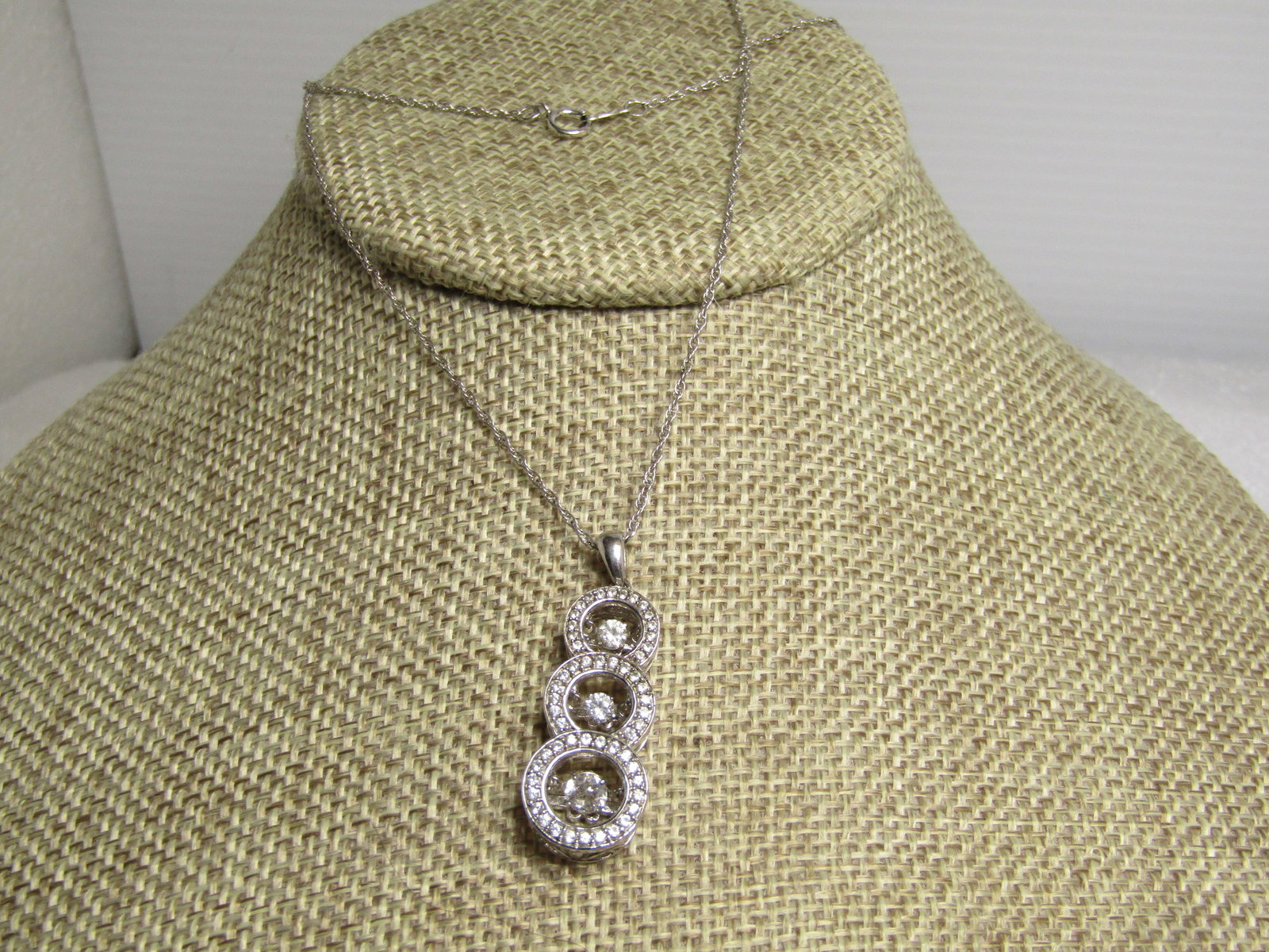 Sterling Triple Journey White Topaz Necklace, 18", Signed H, 1980's-1990's (1 of 6)
