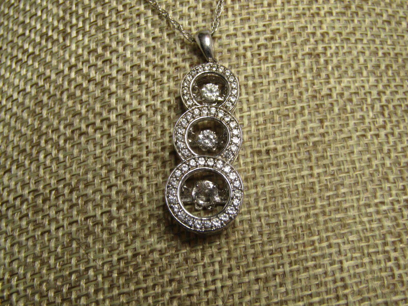 Sterling Triple Journey White Topaz Necklace, 18", Signed H, 1980's-1990's - 2