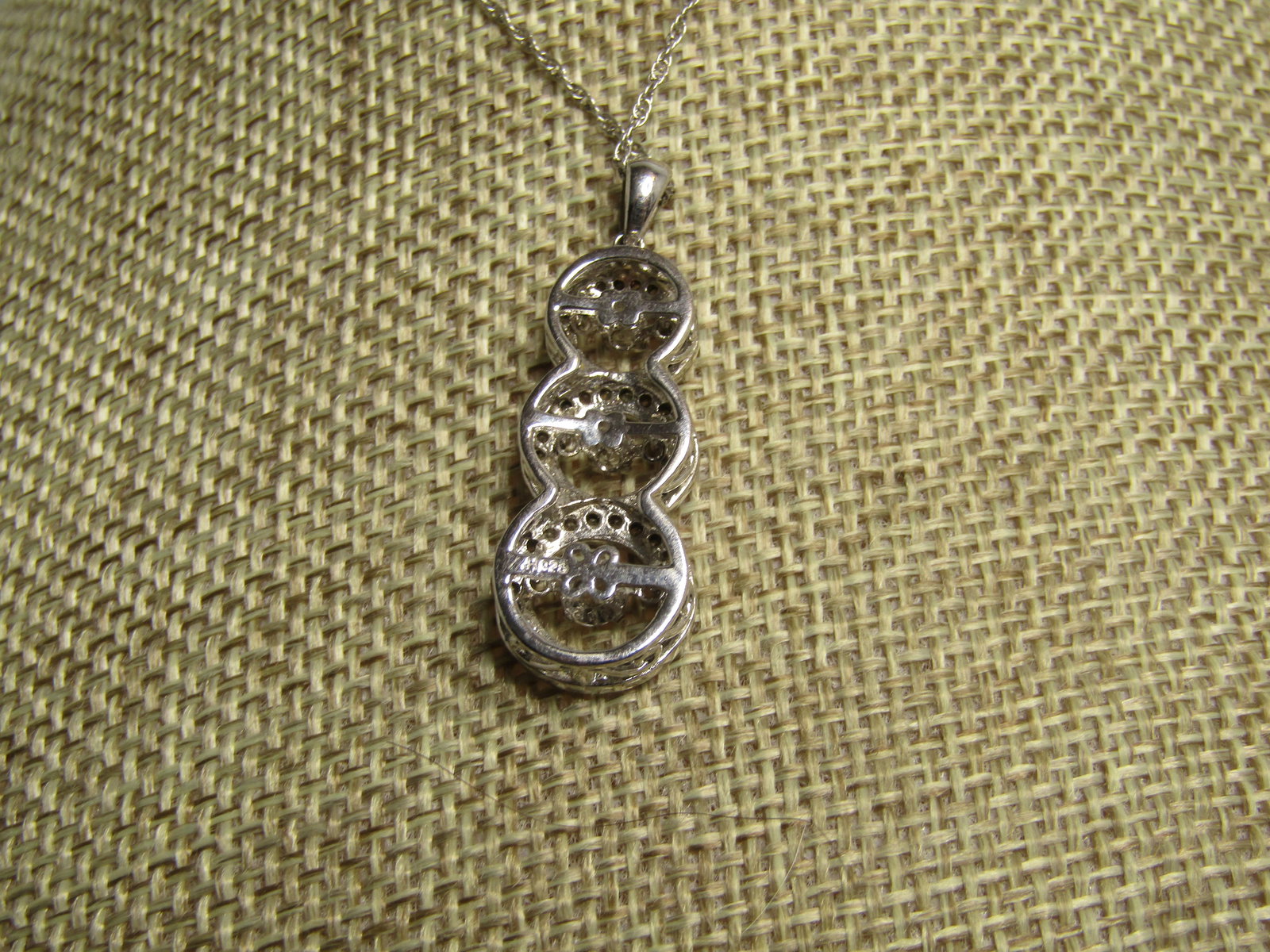 Sterling Triple Journey White Topaz Necklace, 18", Signed H, 1980's-1990's - 3