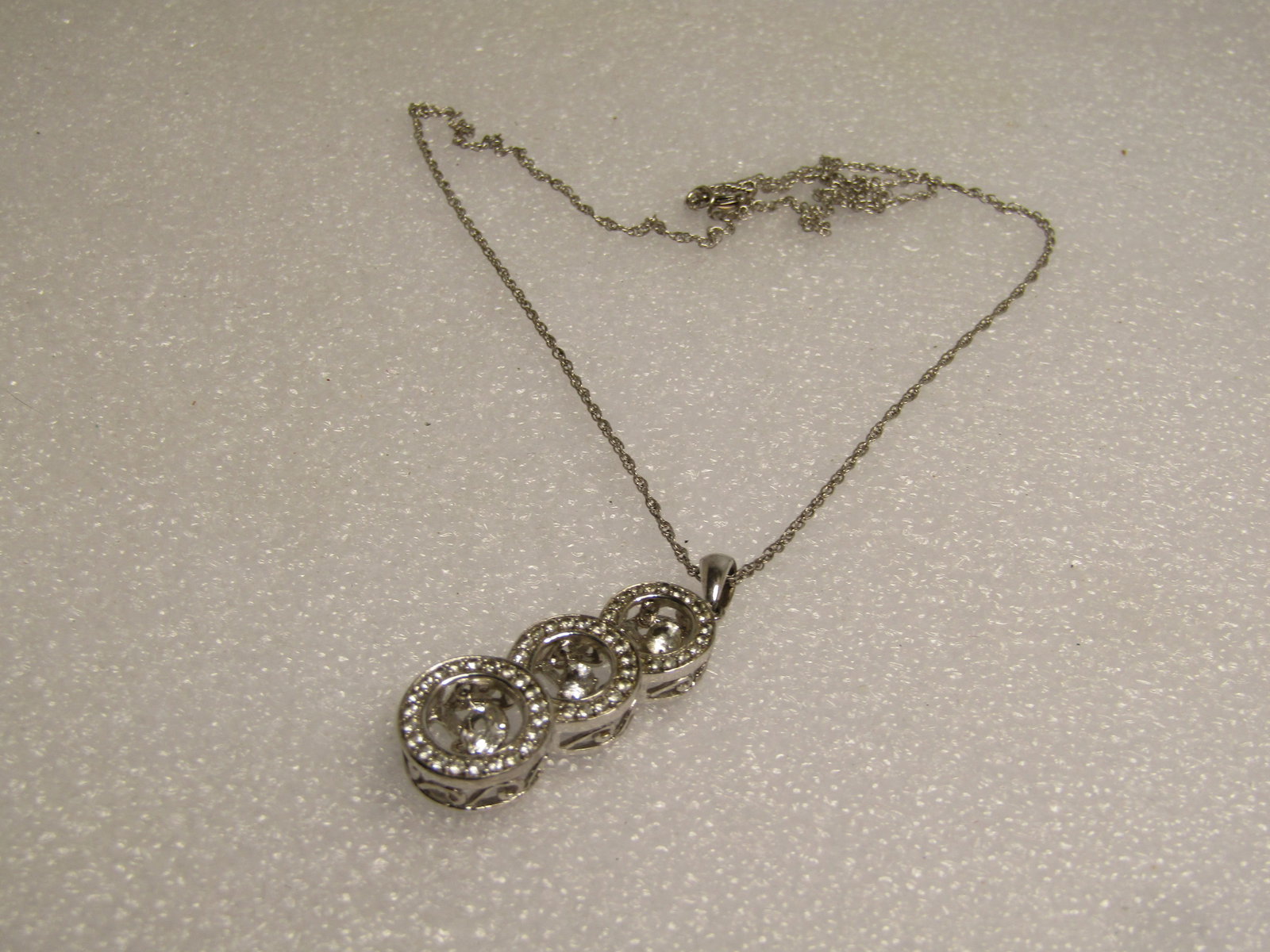 Sterling Triple Journey White Topaz Necklace, 18", Signed H, 1980's-1990's - 5