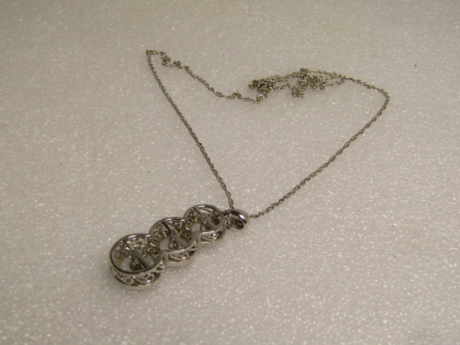 Sterling Triple Journey White Topaz Necklace, 18", Signed H, 1980's-1990's - 6