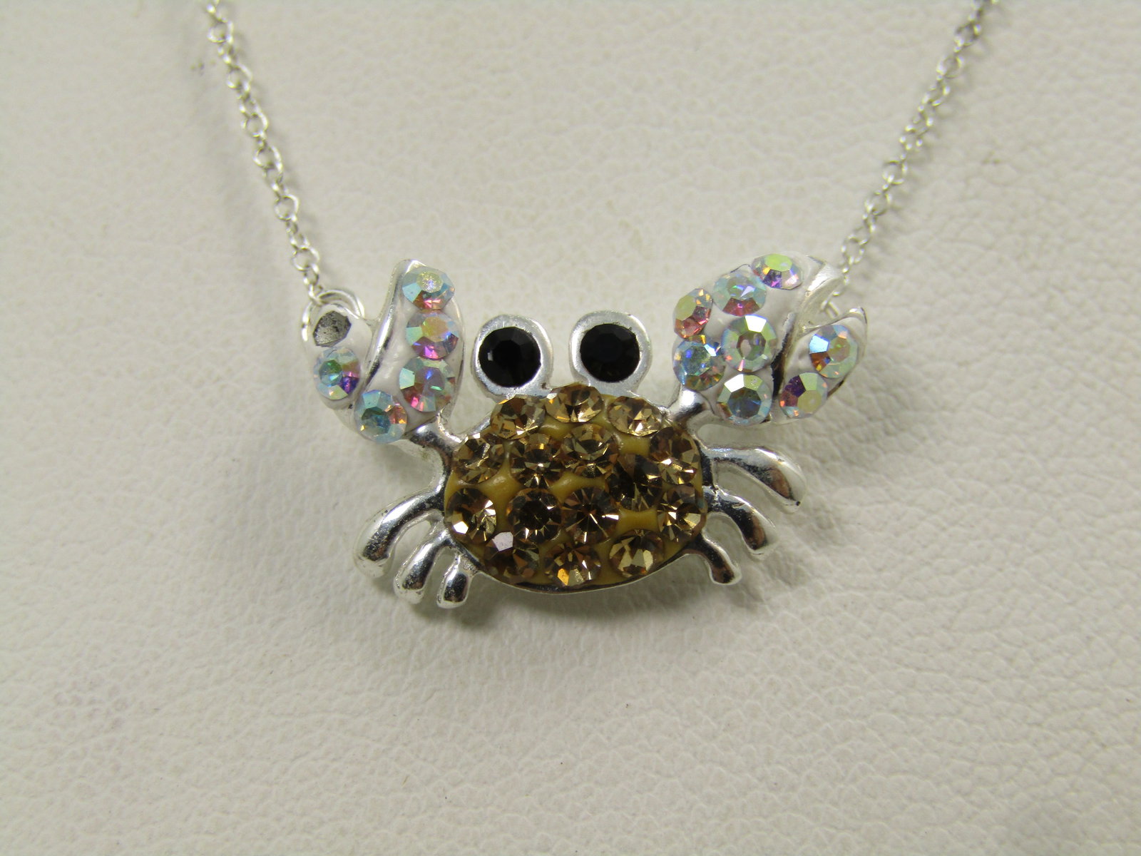 Sterling Rhinestone Crab Necklace, 18", Signed TH, 1990's-2000 - 2