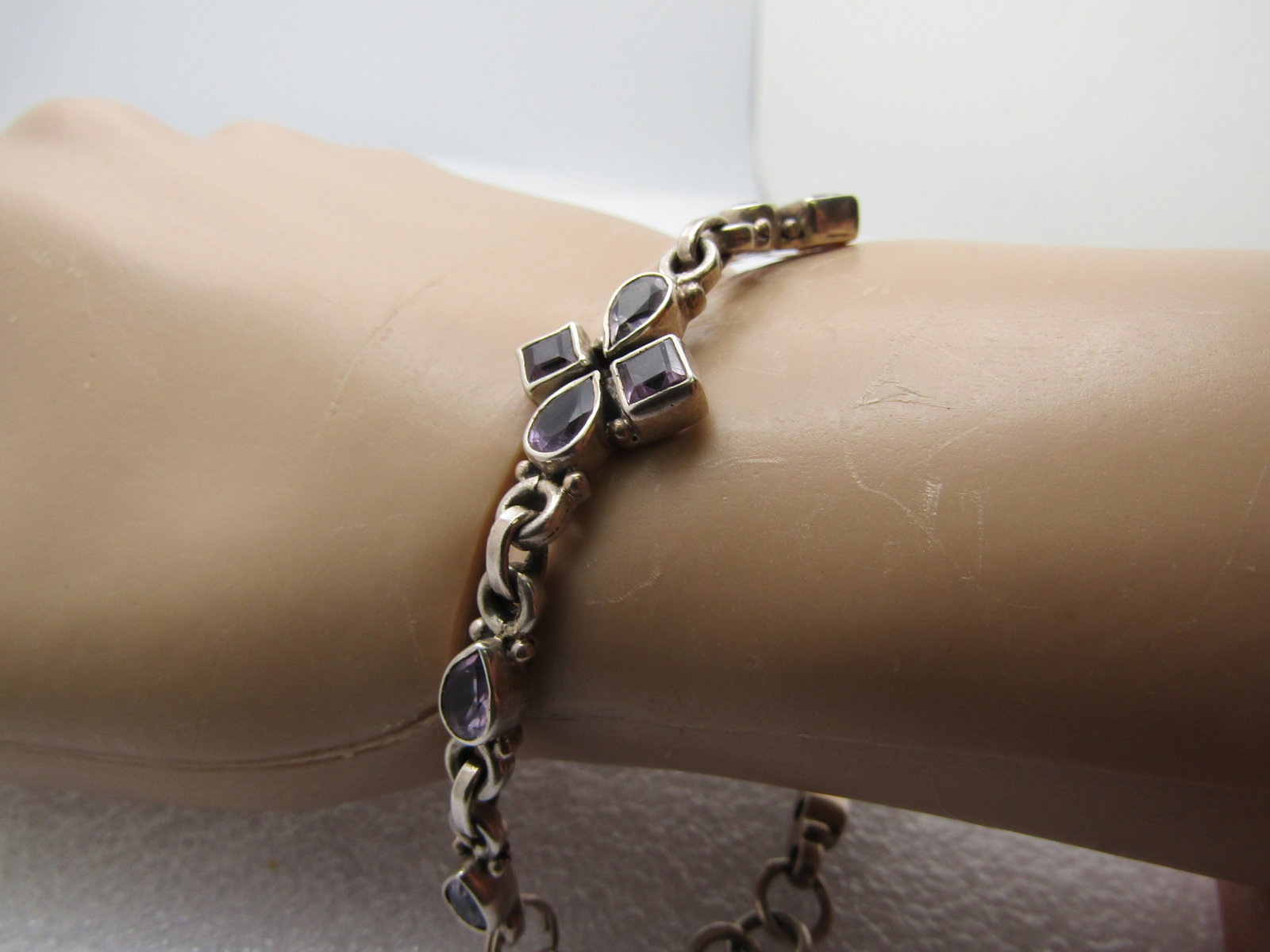 Vintage Amethyst Bracelet - Bezel-Set Stones, 7.5" , 1980's-1990's - 7