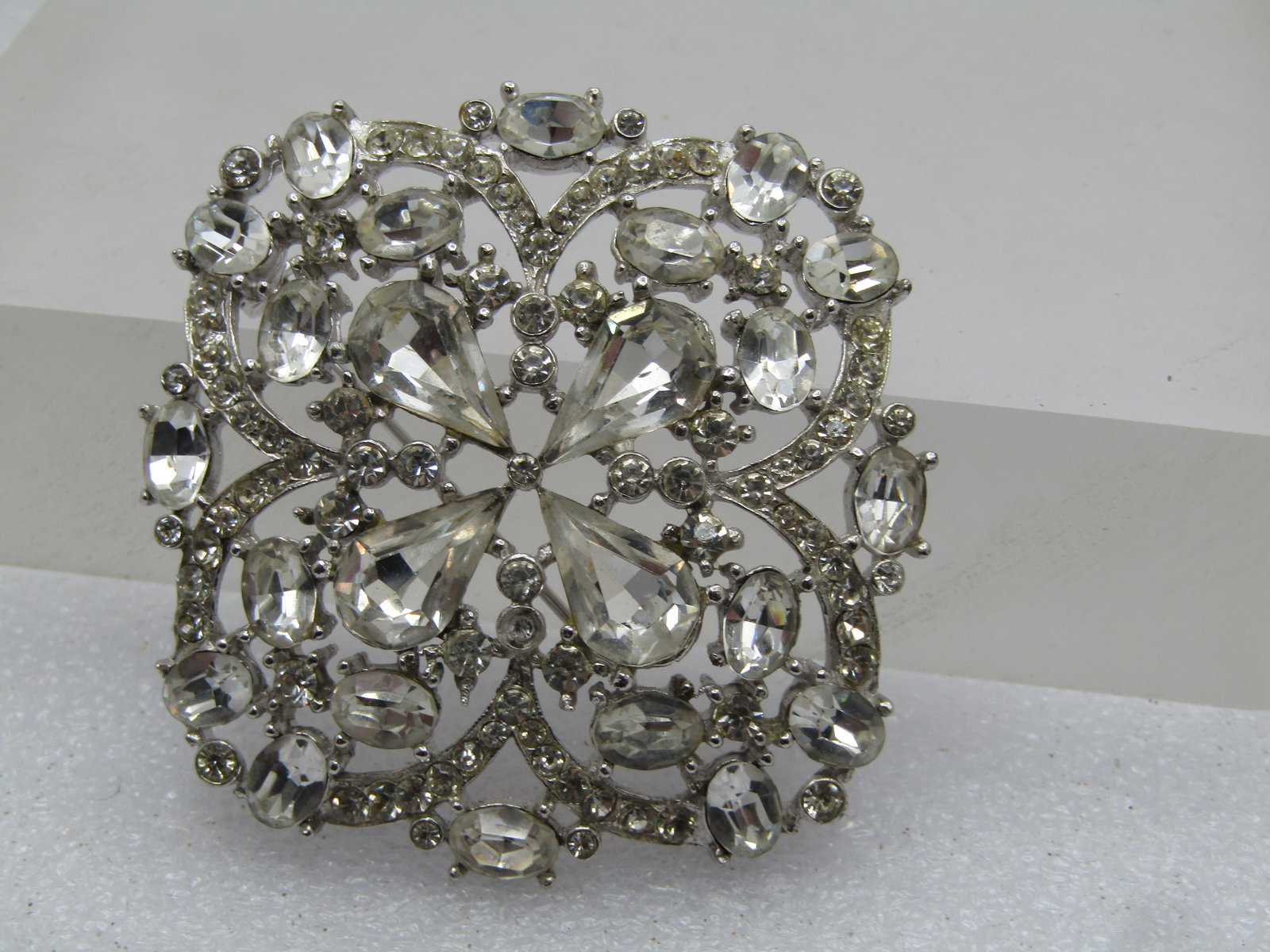 Vintage Victorian Themed Rhinestone Brooch, 2" Domed - 10