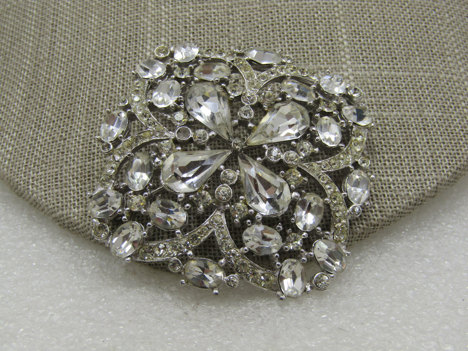 Vintage Victorian Themed Rhinestone Brooch, 2" Domed: Vintage Victorian Themed Rhinestone Brooch, 2" Domed. This is a more modern design of Victgorian themed rhinestone brooch, square domed design with rounded corners and a mis of oval , pear, and round