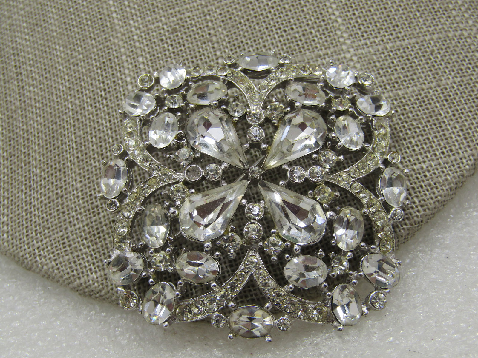 Vintage Victorian Themed Rhinestone Brooch, 2" Domed - 2