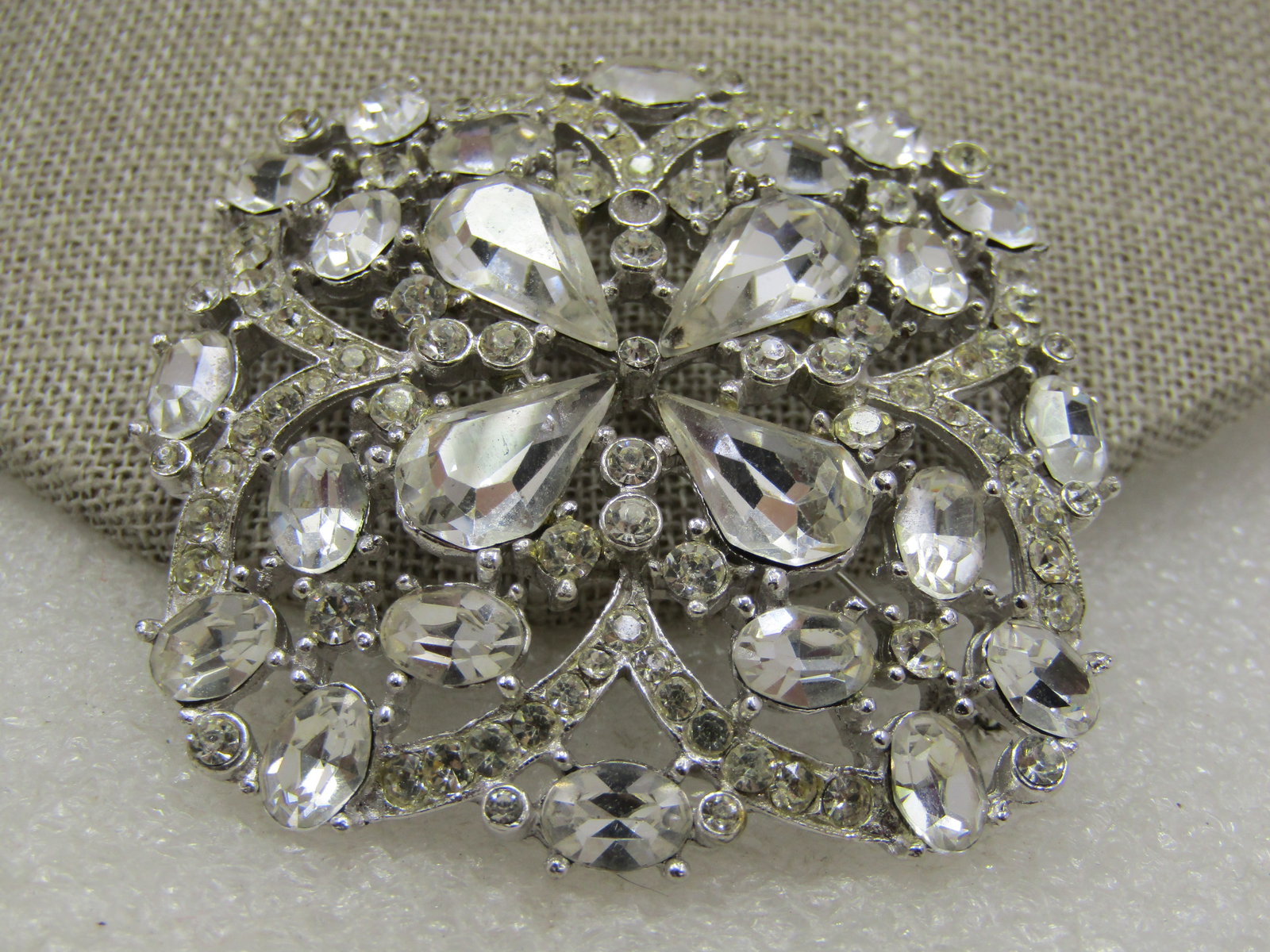 Vintage Victorian Themed Rhinestone Brooch, 2" Domed - 3