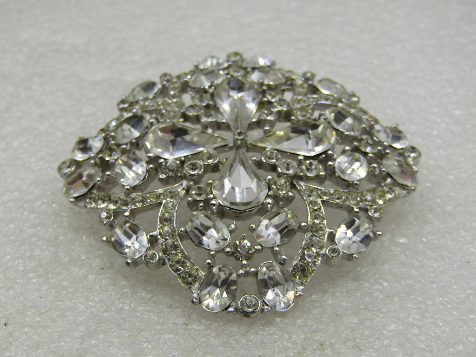Vintage Victorian Themed Rhinestone Brooch, 2" Domed - 4