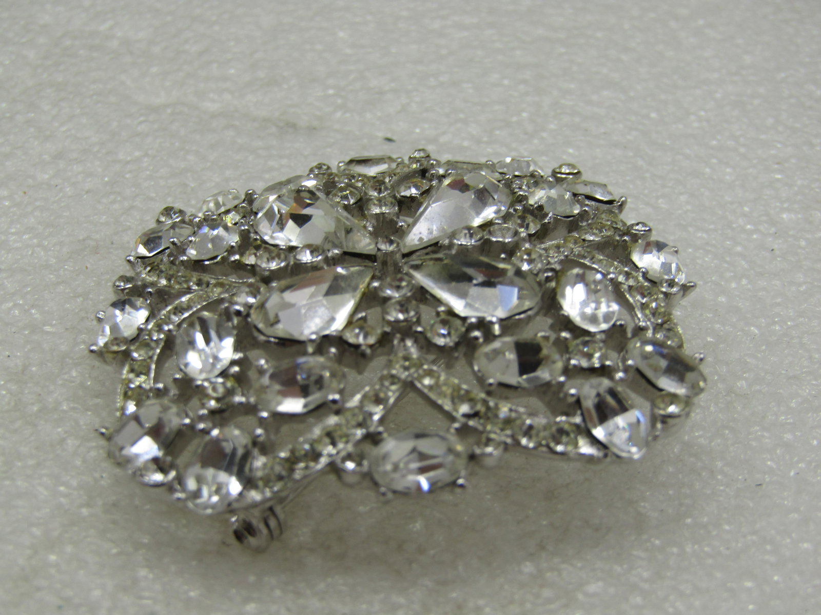 Vintage Victorian Themed Rhinestone Brooch, 2" Domed - 5