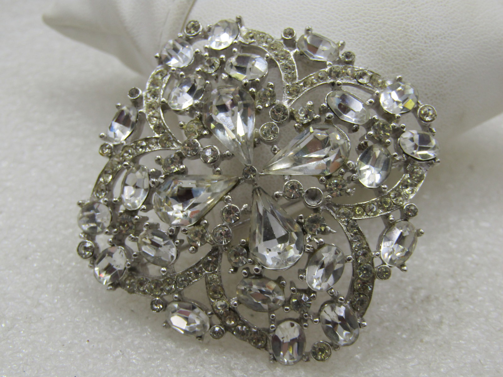 Vintage Victorian Themed Rhinestone Brooch, 2" Domed - 6