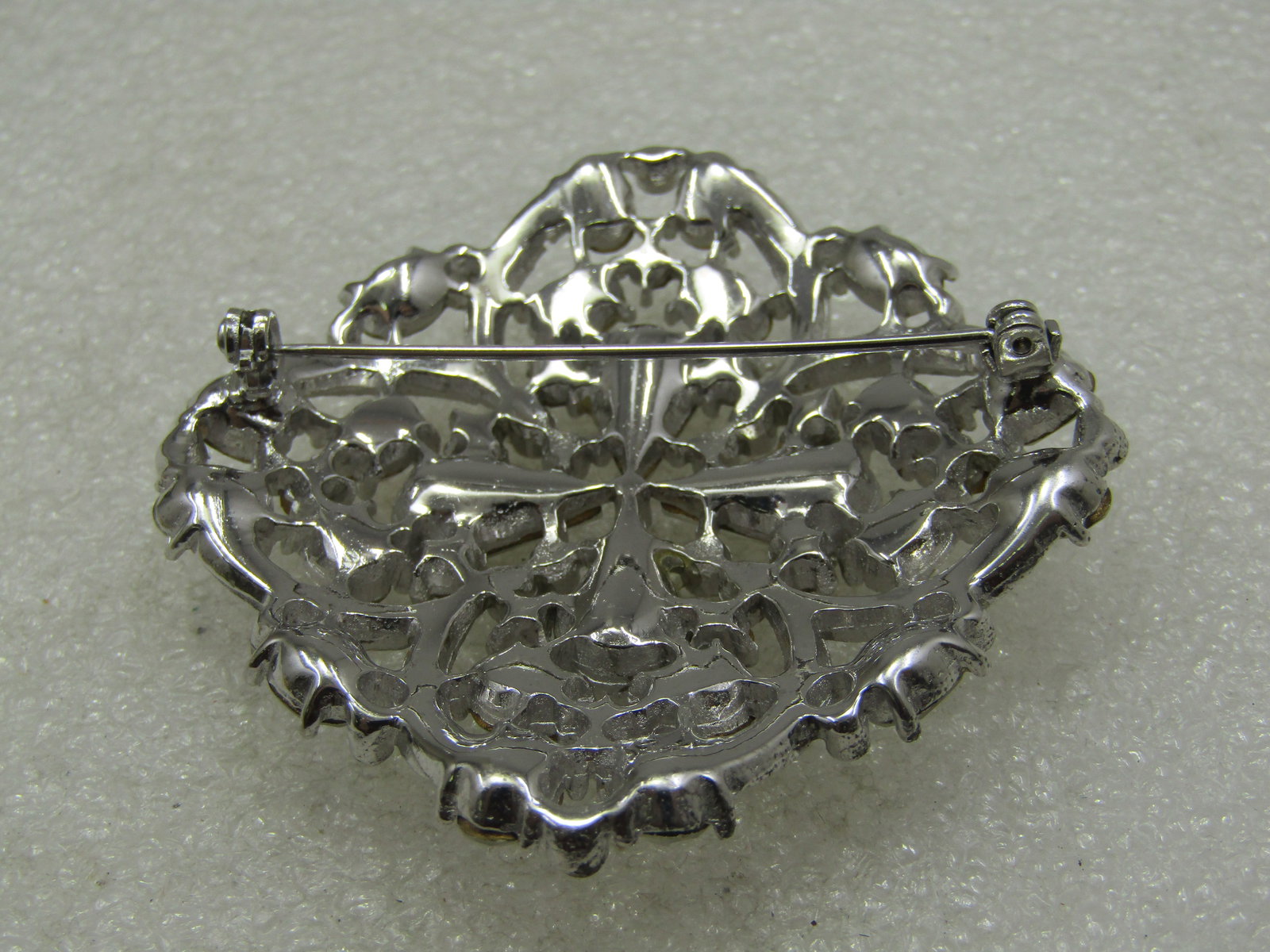 Vintage Victorian Themed Rhinestone Brooch, 2" Domed - 7