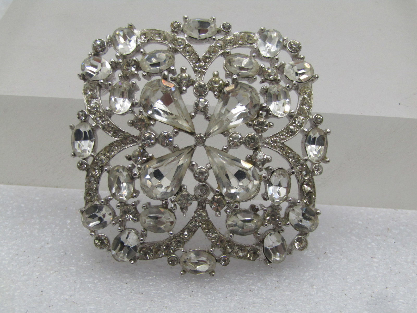 Vintage Victorian Themed Rhinestone Brooch, 2" Domed - 8