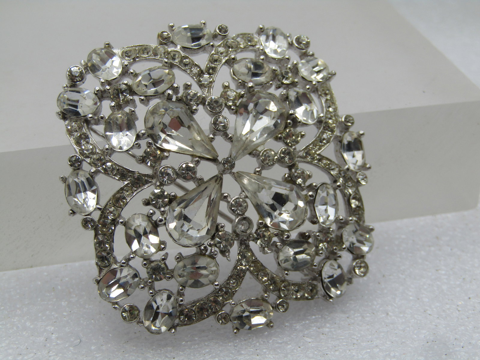 Vintage Victorian Themed Rhinestone Brooch, 2" Domed - 9