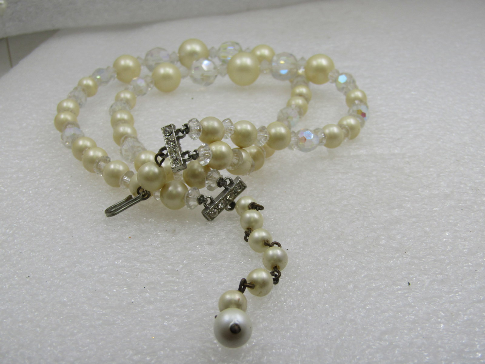 Vintage Crystal Aurora Borealis & Faux Pearl Necklace, 16" - 6