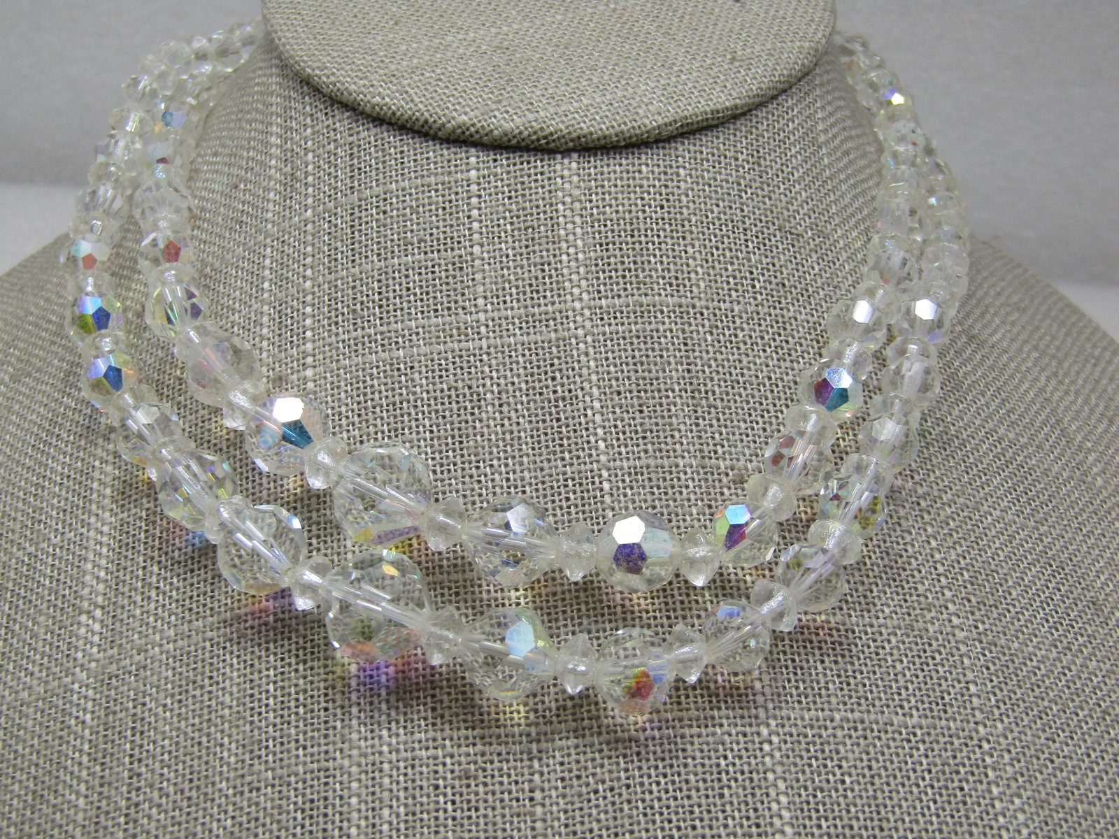 Vintage Aurora Borealis Crystal Necklace, Double-Strand, 16" - 2