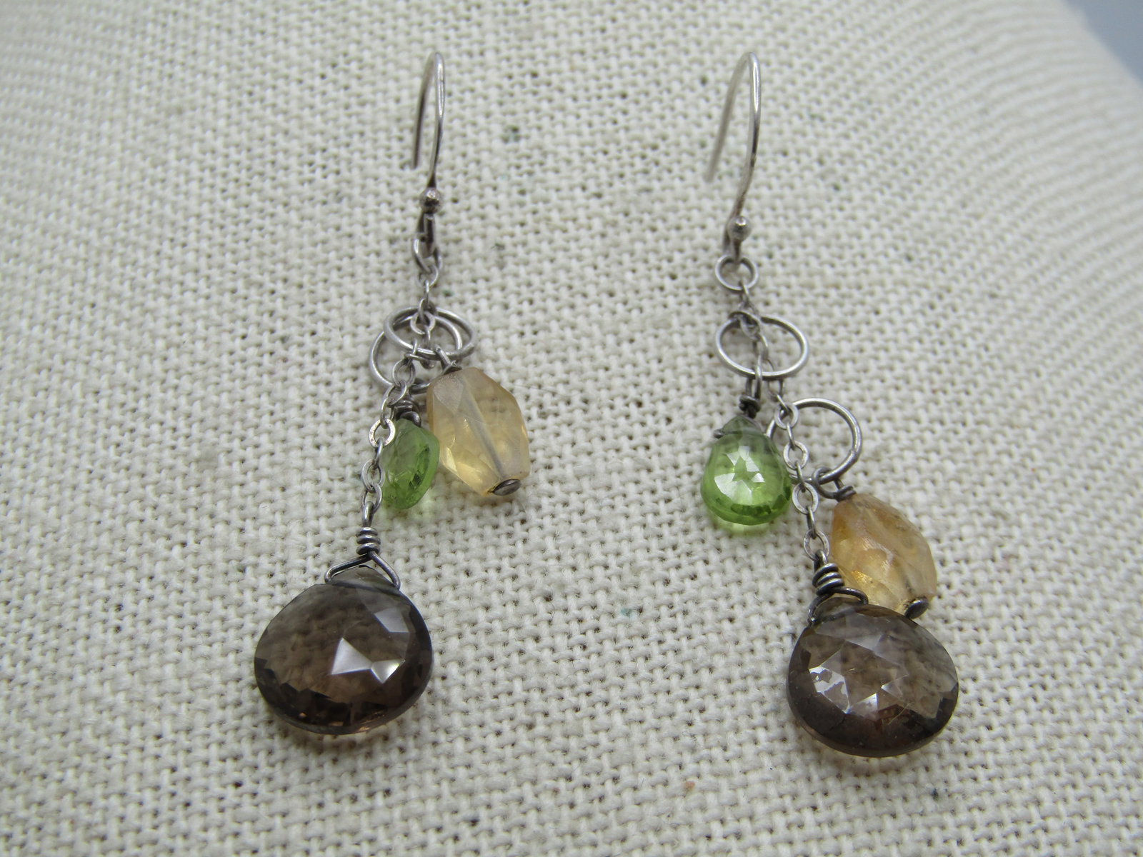 Vintage Sterling Topaz, Citrine, Peridot Earrings, Pierced/Drop, 1980's-1990's - 4