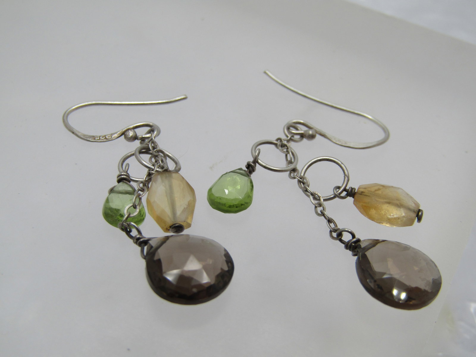 Vintage Sterling Topaz, Citrine, Peridot Earrings, Pierced/Drop, 1980's-1990's - 5