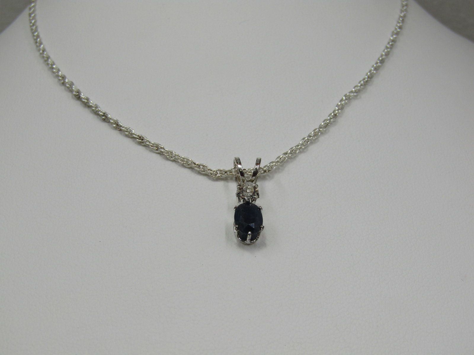 Sapphire & CZ Necklace, 21", Silver Tone - 2