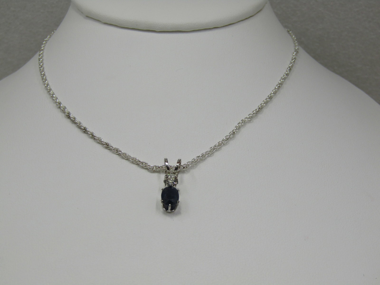 Sapphire & CZ Necklace, 21", Silver Tone - 3