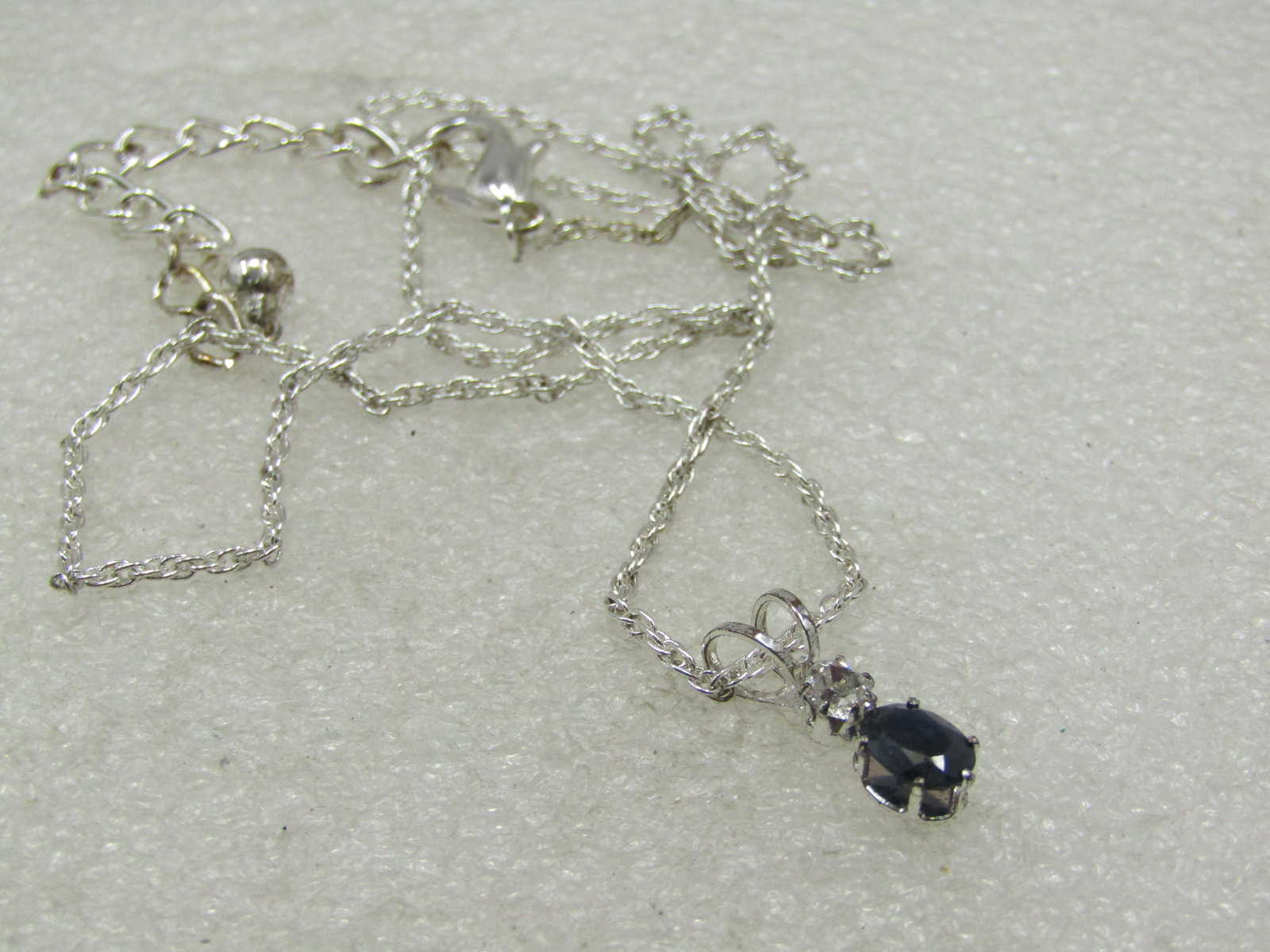 Sapphire & CZ Necklace, 21", Silver Tone - 4