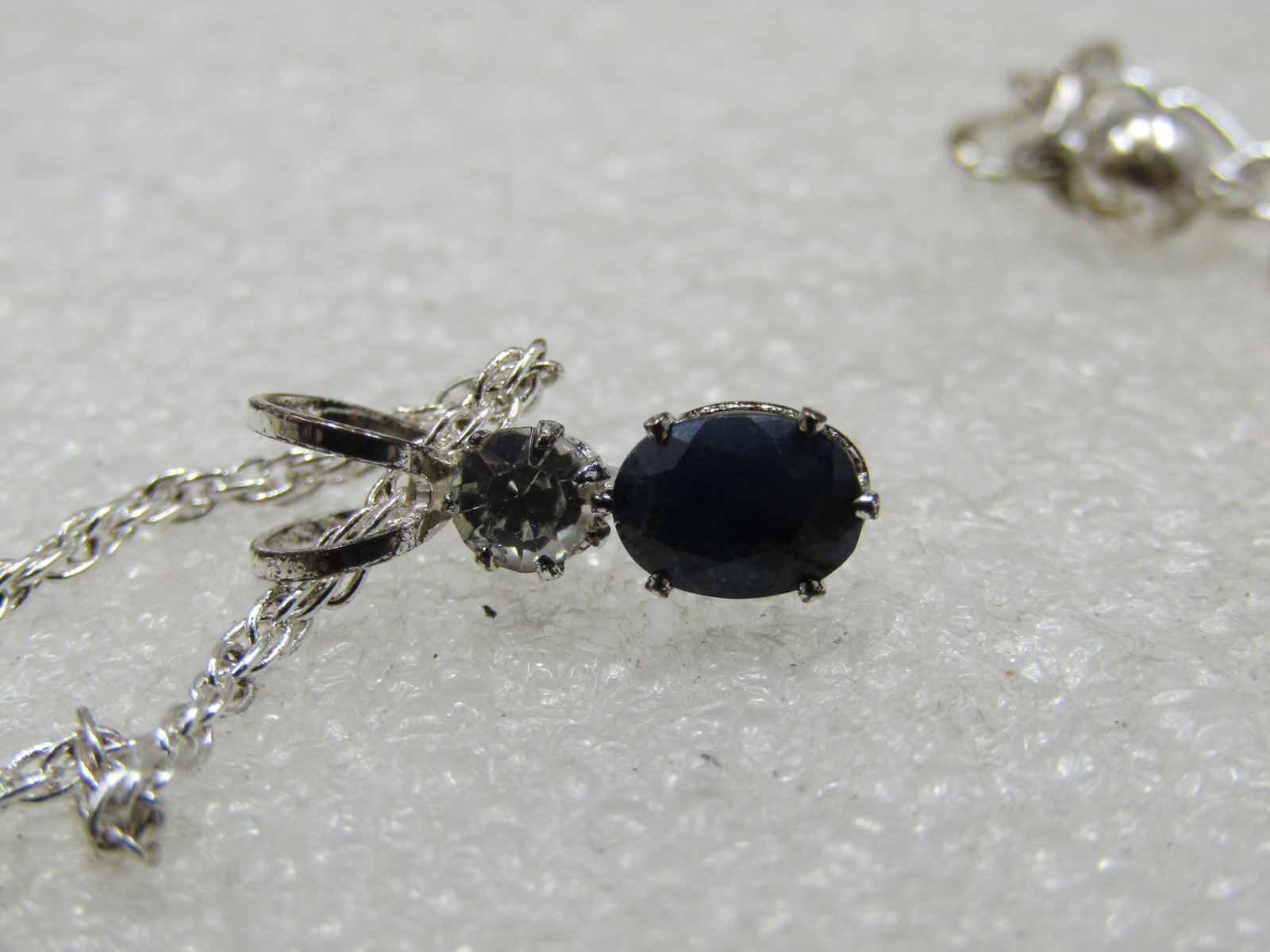 Sapphire & CZ Necklace, 21", Silver Tone - 5