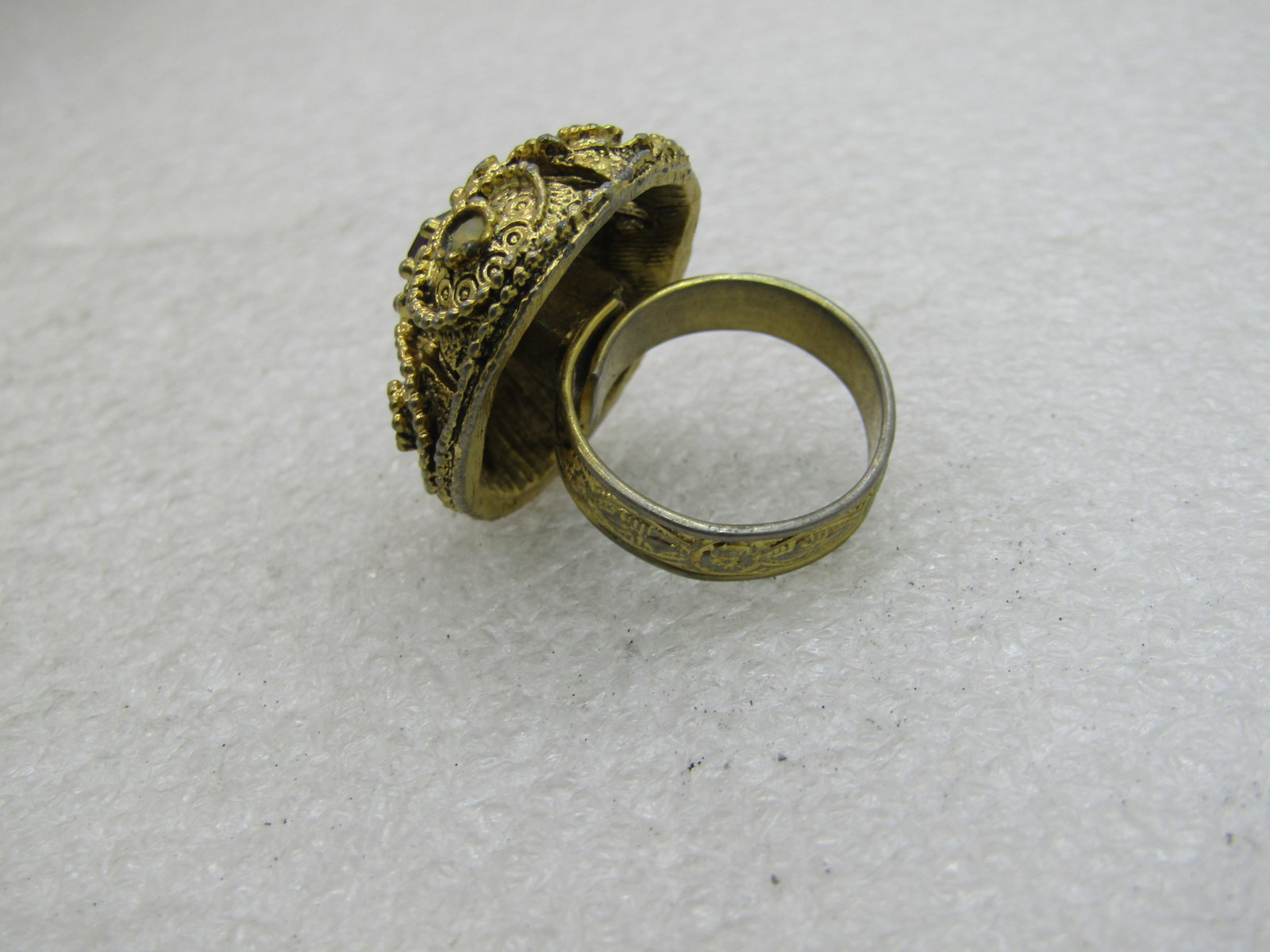 Vintage Victorian Themed Ring, Rhinestone Accents, Adjustable Sz. 7 to 10 - 4
