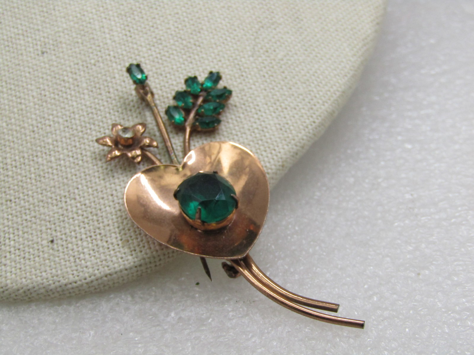 Vintage Coro Sterling Vermeil Floral Brooch, Rhinestones, 3", 1940's - 2