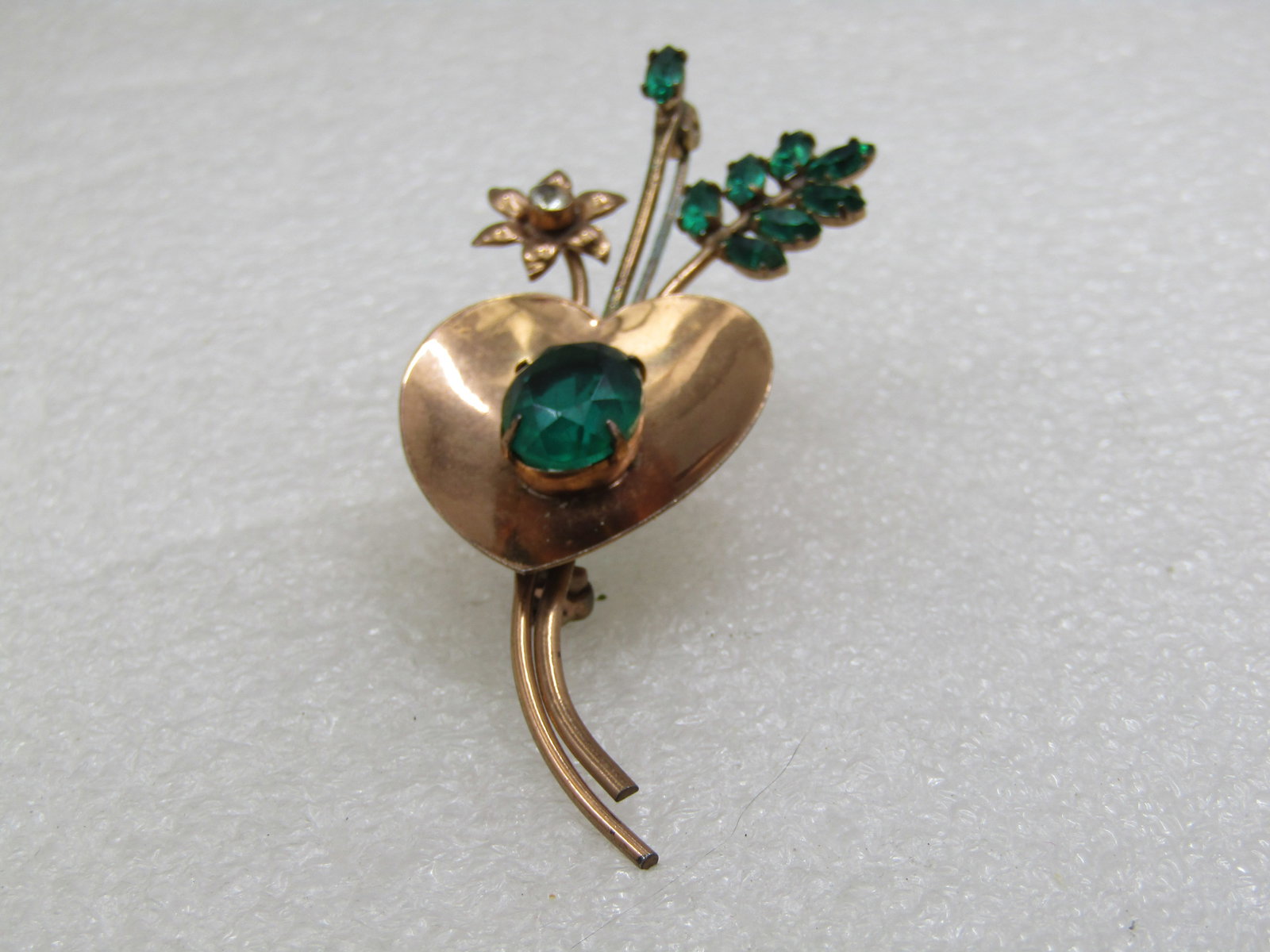 Vintage Coro Sterling Vermeil Floral Brooch, Rhinestones, 3", 1940's - 4