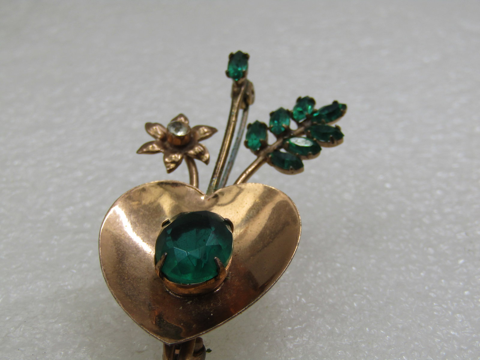 Vintage Coro Sterling Vermeil Floral Brooch, Rhinestones, 3", 1940's - 5