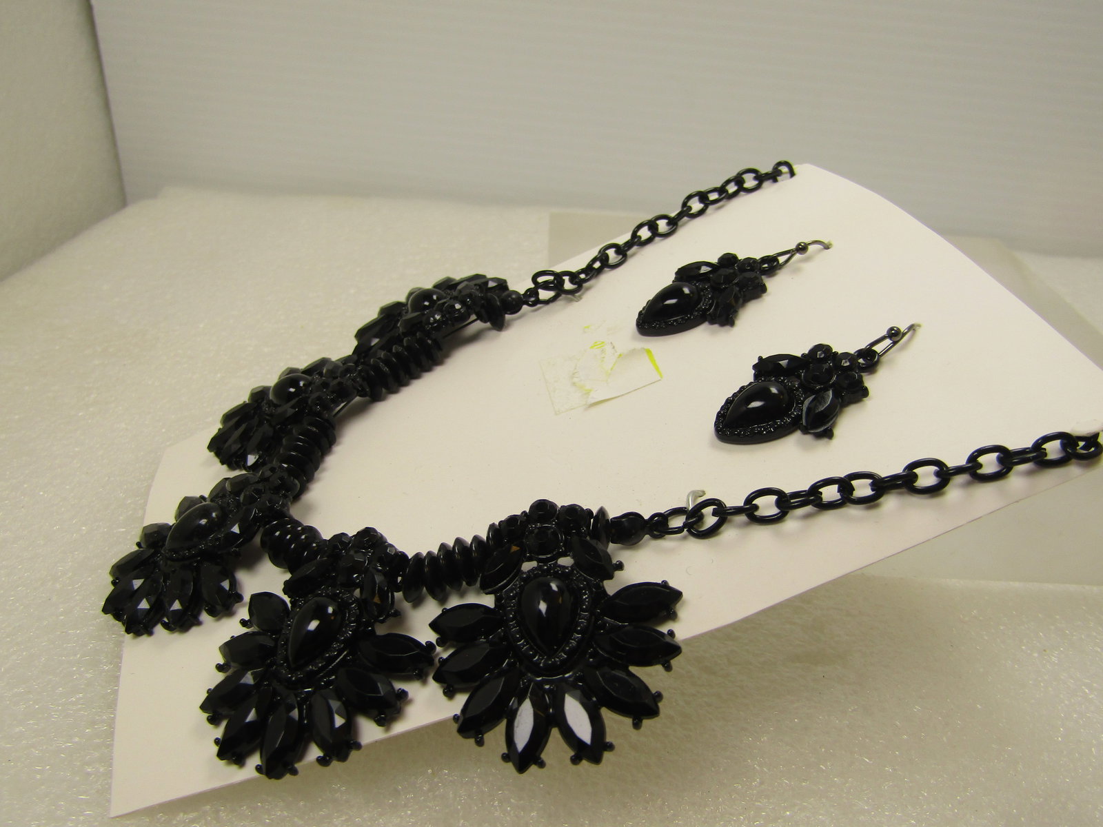 All Black Rhinestone Necklace and Earrings Set, 18"-21", 1980's-1990's - 2