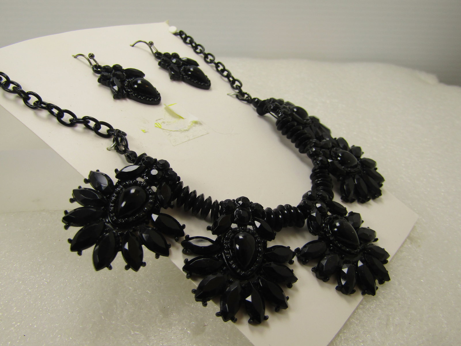 All Black Rhinestone Necklace and Earrings Set, 18"-21", 1980's-1990's - 3