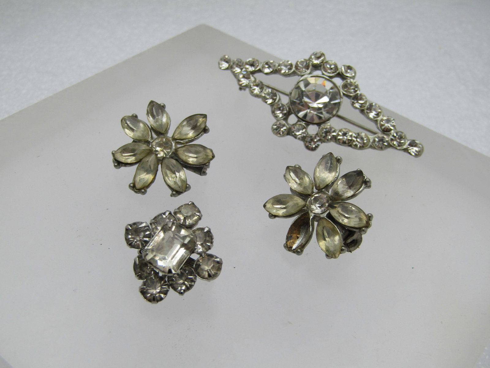 Vintage Four Clear Rhinestone Brooches, 1930's-1940's - 2
